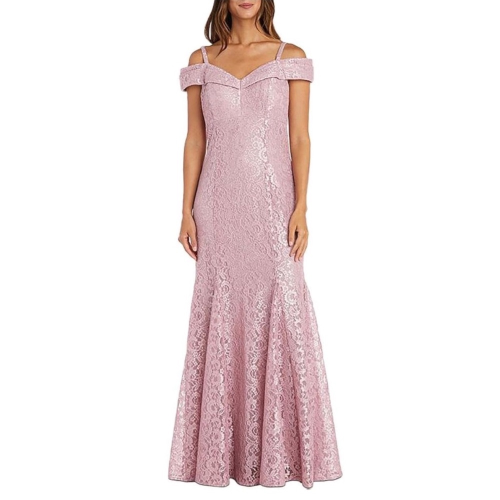R&M Richards Pink Mauve Lace Off The Shoulder Mermaid Formal Dress Size 8